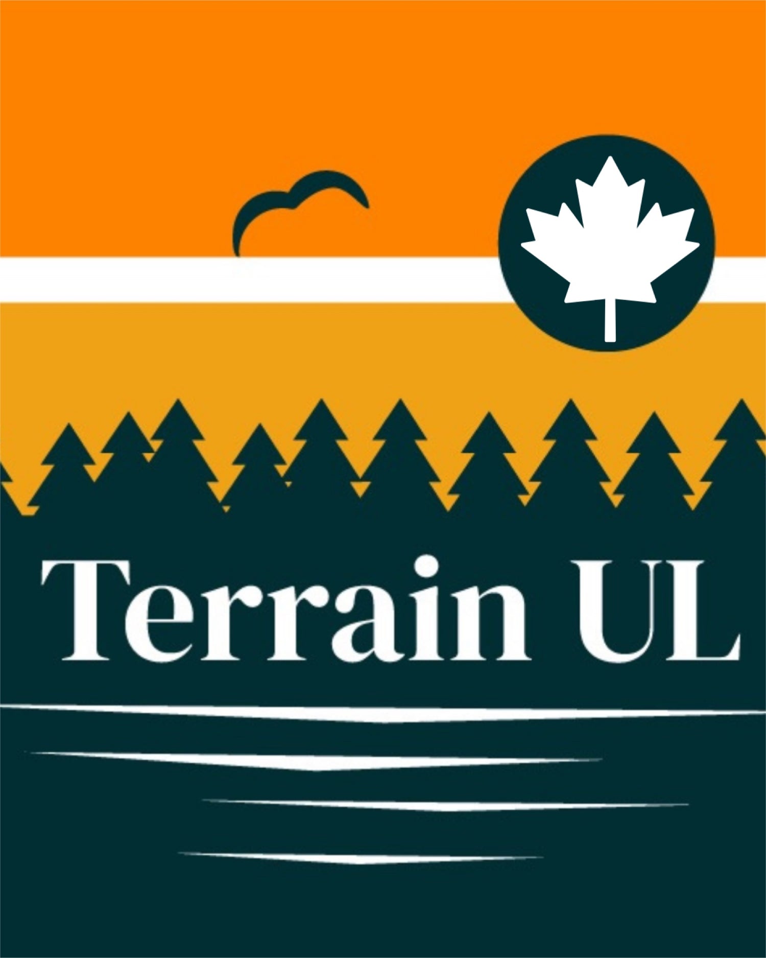 Image of Terrain UL logo with bird, sun with maple leaf, trees and lake.